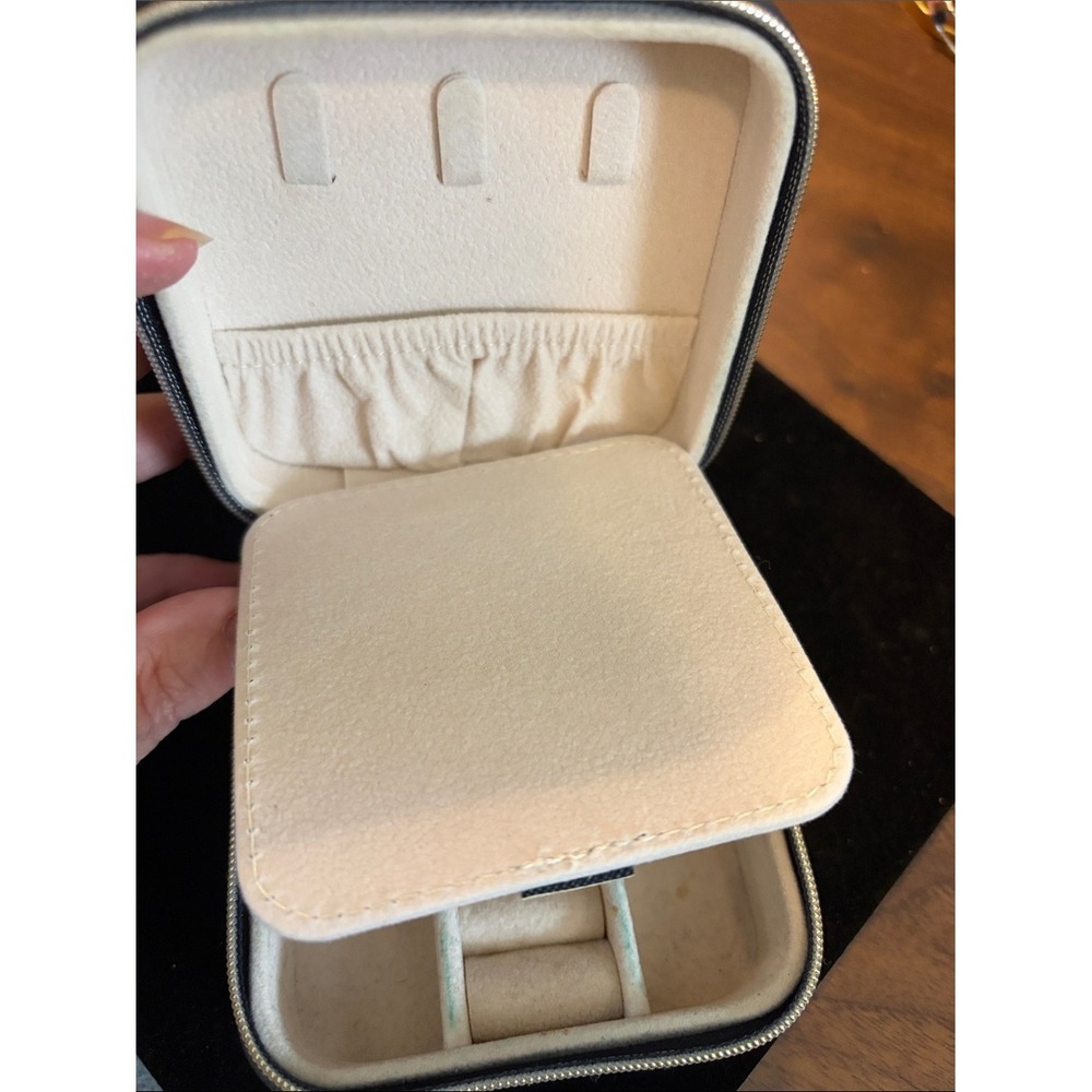 French Connection Cream Travel Jewelry Case Organizer Box for Women Mirror Zip